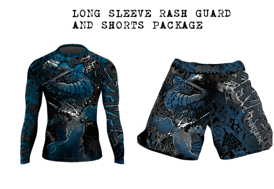 Blue Viking Blood Long Sleeve Rash Guard And Shorts Package Presale items Shipping To Start December 5th Savage Fightwear