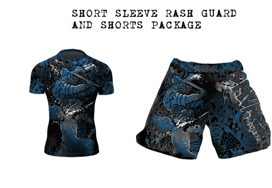 Blue Viking Blood Short Sleeve Rash Guard And Shorts Package Presale items Shipping To  Start December 5th Savage Fightwear